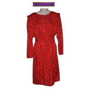Vintage 80's Charlee Allison For Eljay Red Satin Floral Dynasty Dress Belt Retro
